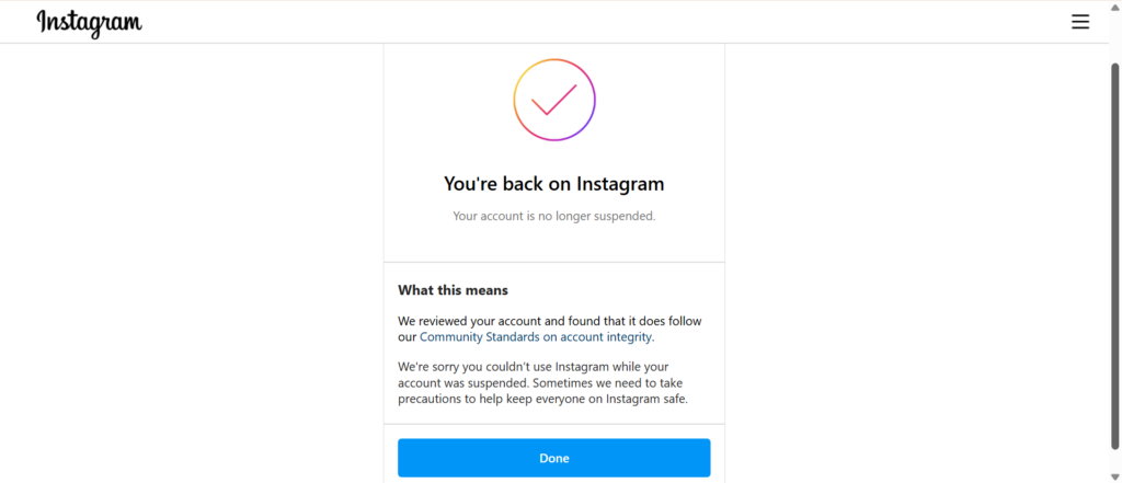 instagram account recovered after credential verification
