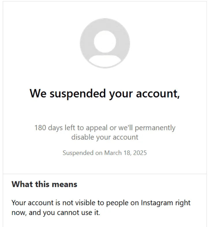 instagram account suspended